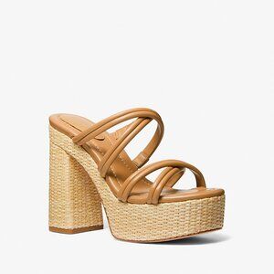 MICHAEL Michael Kors Corrine Leather and Straw Platform Sandal